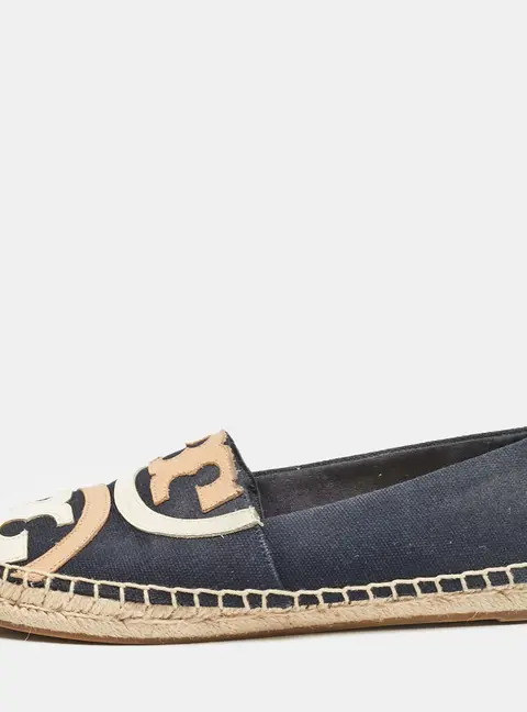 Tory Burch Poppy Size 36 Navy Blue Canvas and Leather Espadrille Flats