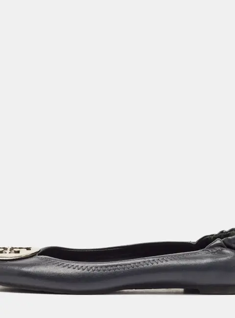 Tory Burch Black Leather Reva Logo Ballet Flats Size 39