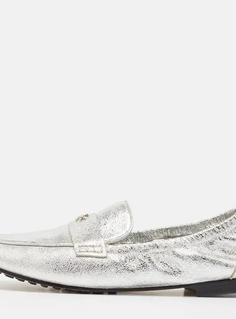 Tory Burch Silver Leather Ballet Loafers Size 38.5