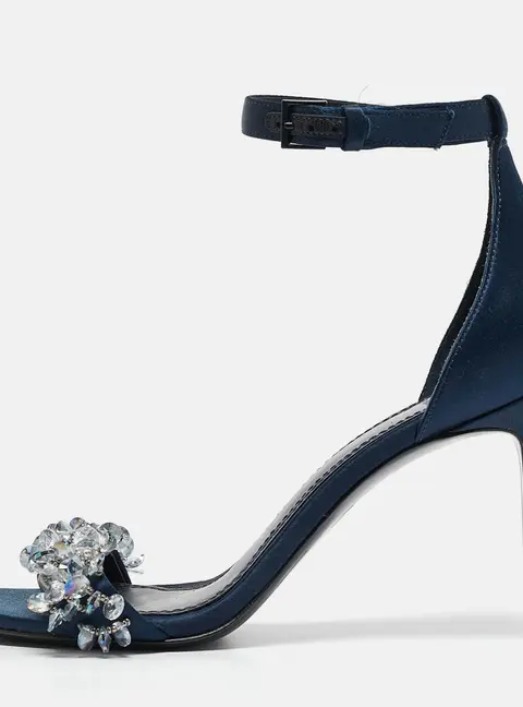 Tory Burch Blue Satin Crystal Embellished Ankle Strap Sandals Size 37.5