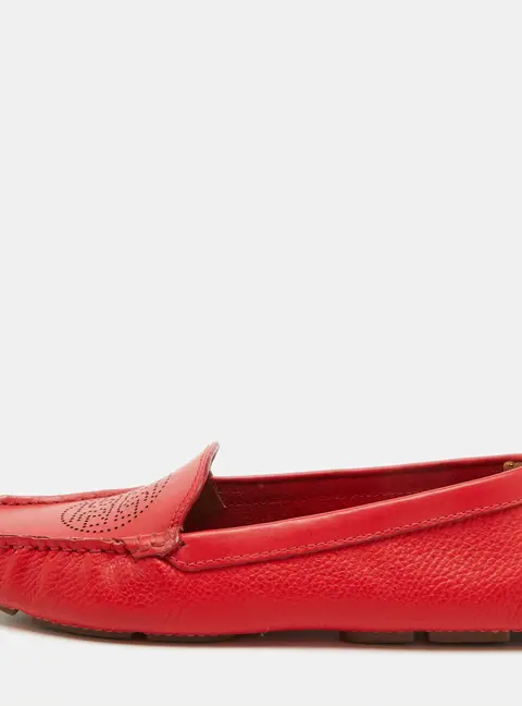 Tory Burch Red Leather Perforated Logo Slip On Loafers Size 37