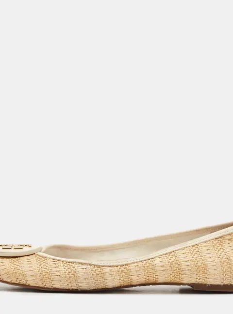 Tory Burch Beige/Cream Raffia and Leather Reva Ballet Flats Size 40.5