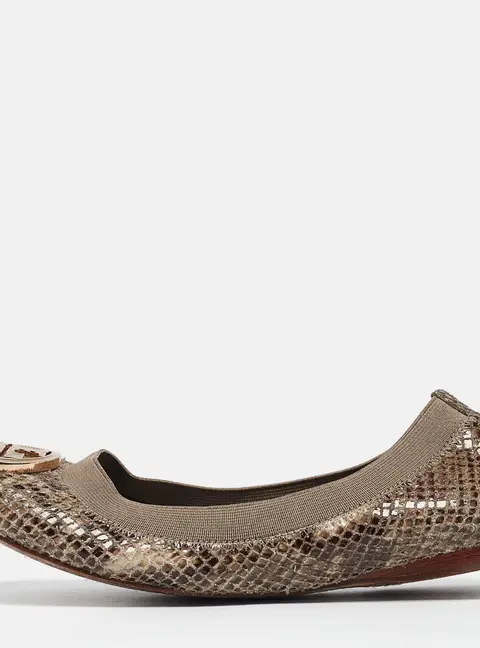 Tory Burch Green/Grey Embossed Snakeskin Leather Caroline Ballet Flats Size 36