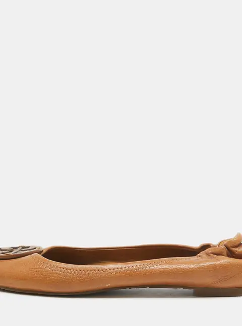 Tory Burch Brown Leather Minnie Scrunch Ballet Flats Size 38.5