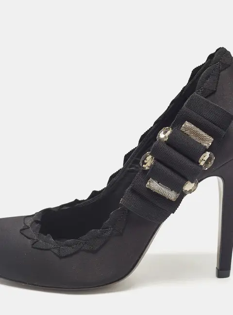 Tory Burch Black Satin Embellished Bow Pumps Size 41