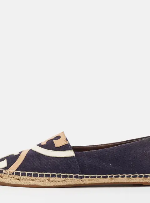Tory Burch Size 40 Navy Blue Canvas and Leather Espadrille Flats