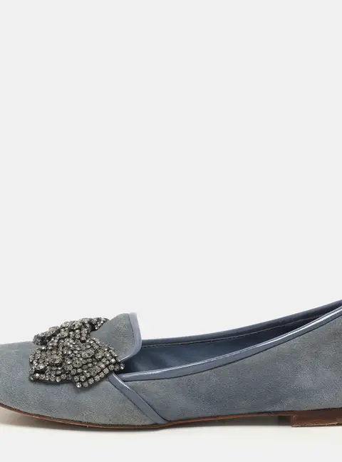 Tory Burch Blue Suede Carissa Smoking Slipper Size 36.5