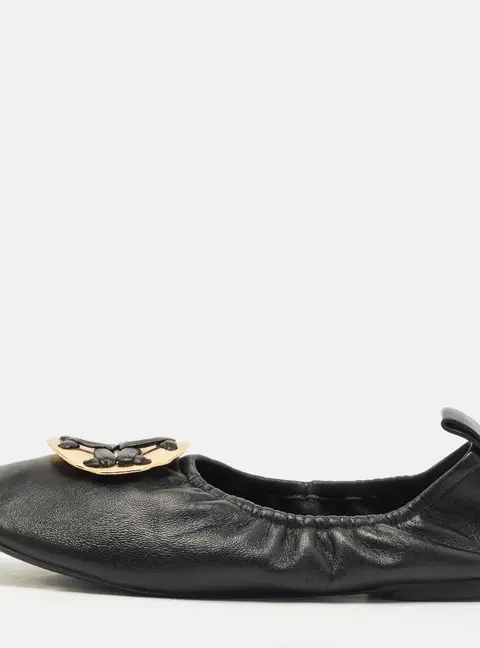Tory Burch Black Leather Melinda Scrunch Ballet Flats Size 38.5