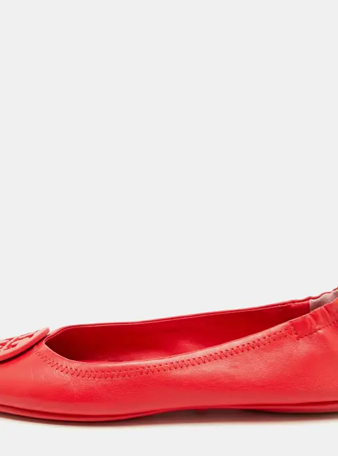 Tory Burch Rose Red Leather Reva Logo Ballet Flats Size 37