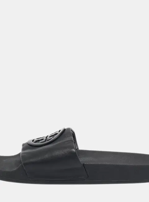 Tory Burch Black Leather Double T Flat Slides Size 39.5