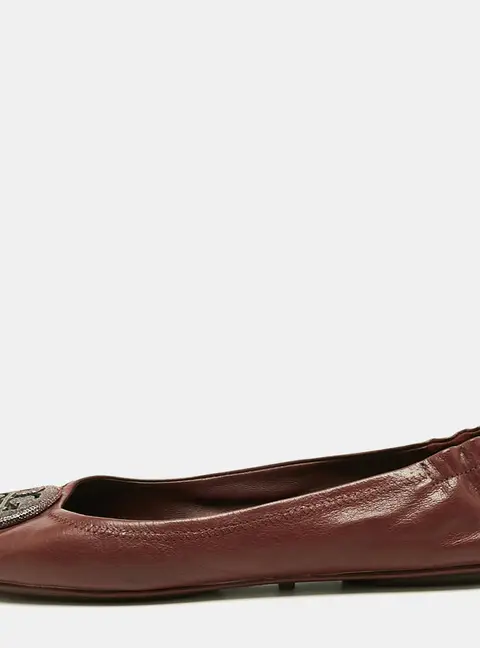 Tory Burch Burgundy Leather Minnie Travel Ballet Flats Size 40.5