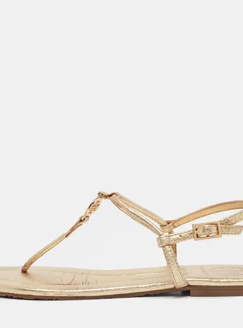 Tory Burch Gold Leather Emmy Thong Sandals Size 36.5