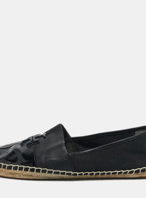Tory Burch Black Canvas and Leather Ines Espadrille Flats Size 39