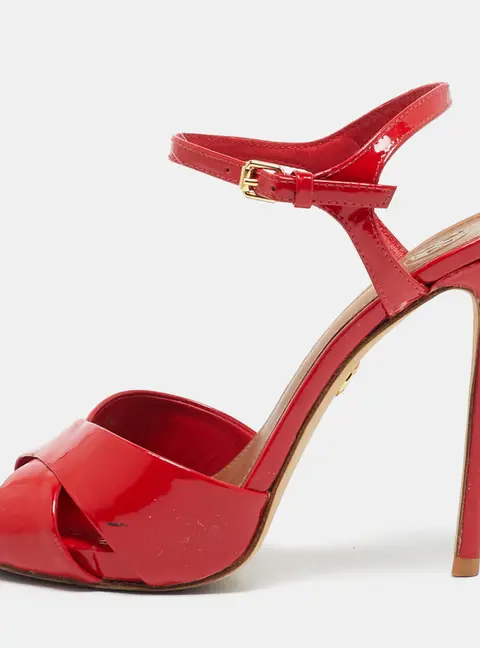 Tory Burch Red Patent Leather Cross Strap Ankle Strap Sandals Size 38