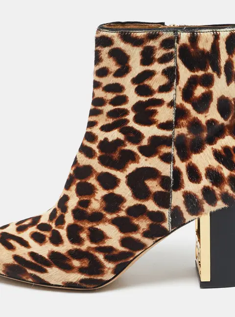 Tory Burch Brown Calf Hair Leopard Print  Gigi Ankle Length Boots Size 36.5