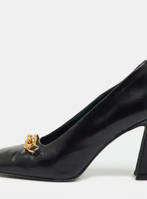 Tory Burch Black Leather Jessa Block Heel Pumps Size 37