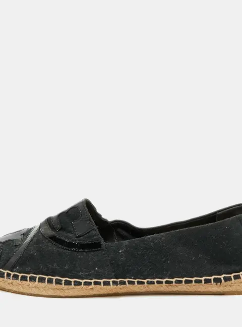Tory Burch Black Canvas and Patent Leather Poppy Espadrille Flats Size 41