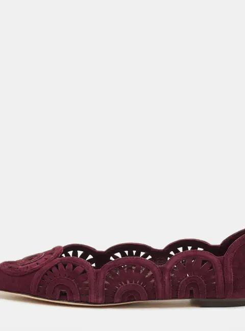Tory Burch Leyla Size 35 Burgundy Laser Cut Suede Ballet Flats