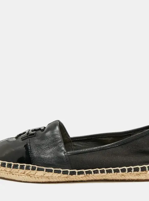 Tory Burch Ines Size 36 Black Canvas and Leather Espadrille Flats