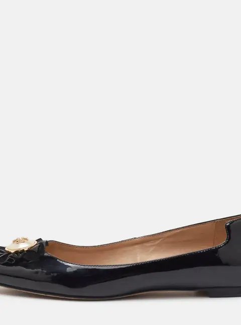 Tory Burch Melody Pearl Size 38 Black Patent Leather Ballet Flats