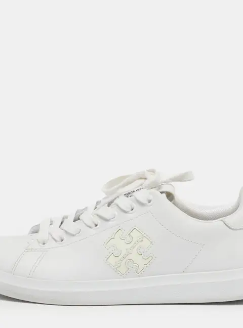 Tory Burch Size 36.5 White Leather Double T Howell Court Lace Up Sneakers