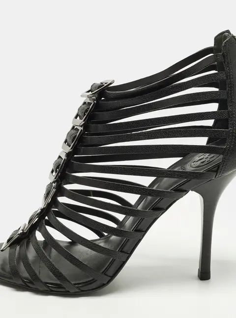 Tory Burch  Size 39.5 Black Leather Strappy Caged Sandals