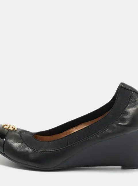 Tory Burch Jolie Size 36.5 Black Leather Wedge Pumps