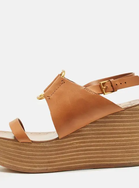 Tory Burch Daisy Size 40.5 Brown Leather Wedge Sandals