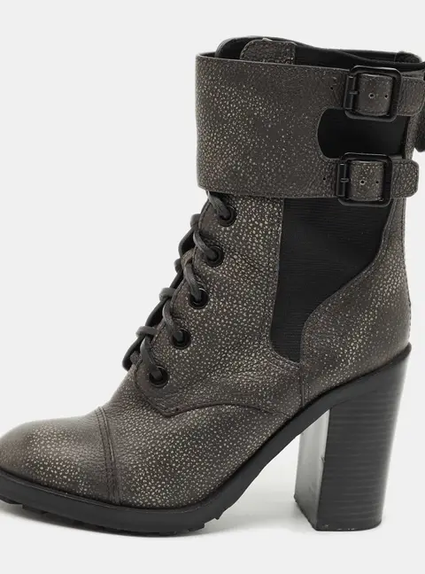 Tory Burch Grey Elastic and Leather Broome Combat Boots Size 37