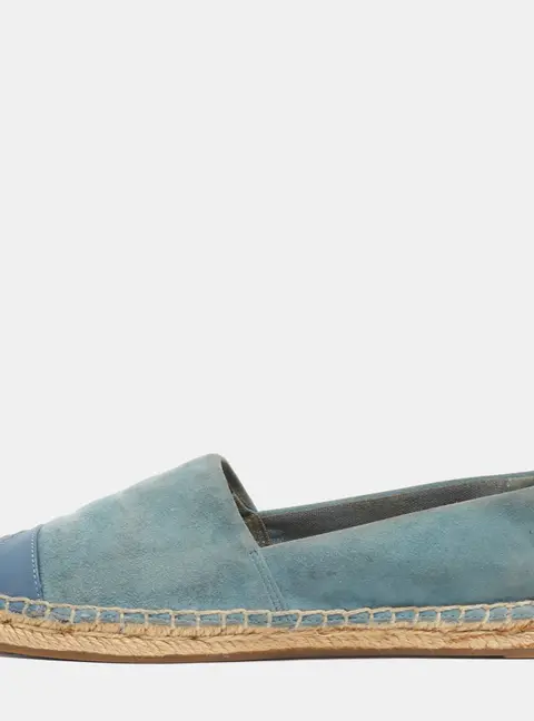 Tory Burch Blue Suede and Leather Logo Cap Toe Espadrille Flats Size 35.5