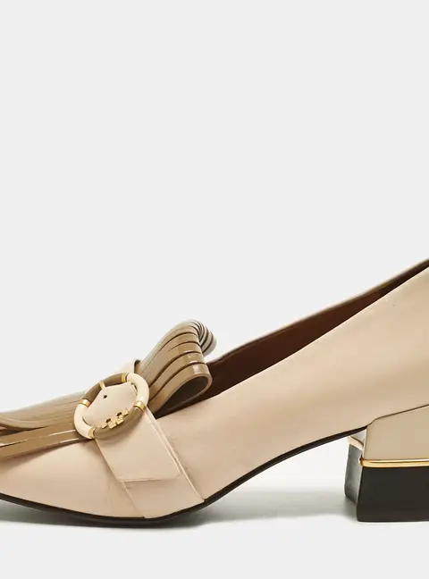 Tory Burch Cream Leather Kiltie Loafer Pumps Size 37