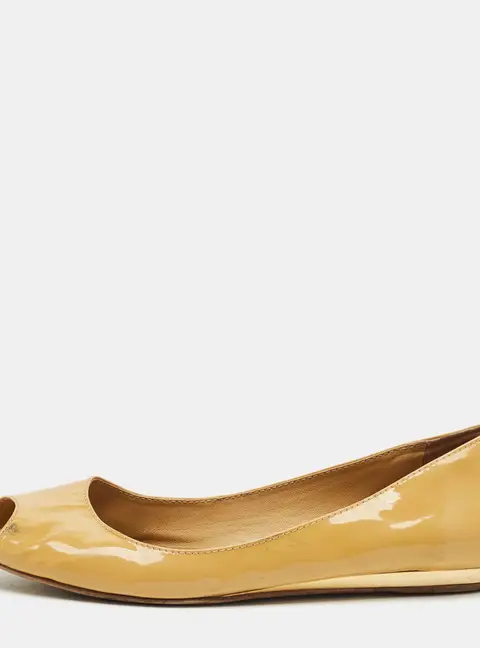 Tory Burch Beige Patent Leather Peep Toe Ballet Flats Size 38.5