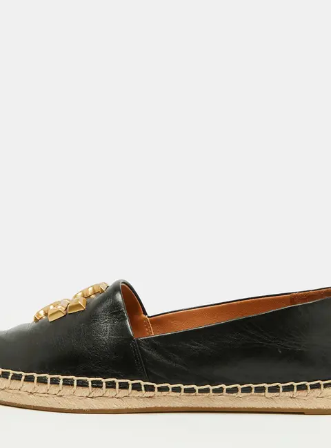 Tory Burch Eleanor Size 36.5 Black Leather Espadrille Flats