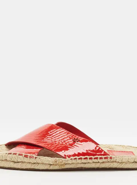 Tory Burch Size 38 Red Patent Leather Crisscrss Espadrille Flat