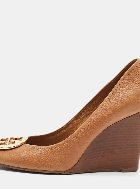Tory Burch Sally 2 Size 39 Brown Leather Wedge Pumps