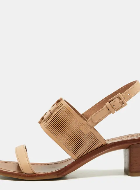 Tory Burch Eleanor Size 38 Beige Leather Block Heel Slingback Sandals