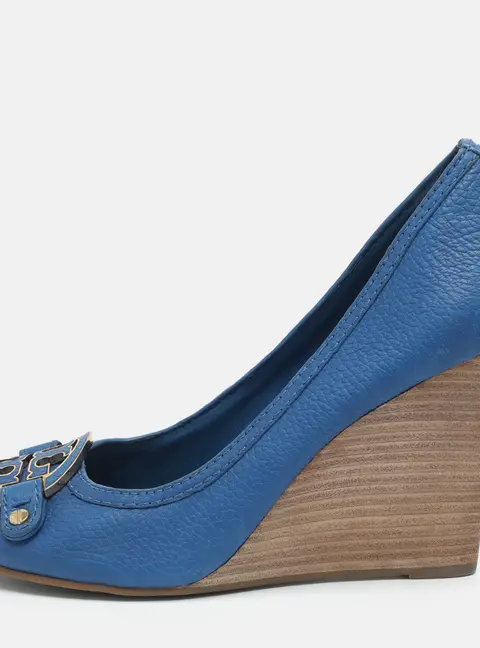 Tory Burch Amanda Size 41Blue Leather Peep Toe Wedge Pumps