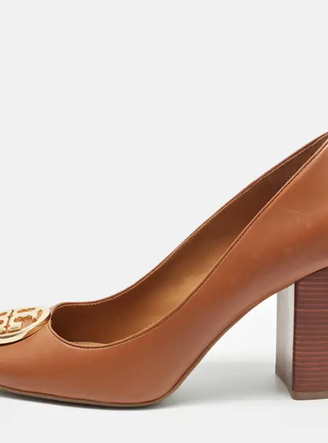 Tory Burch Leila Size 40.5 Black Leather Block Heel Pumps