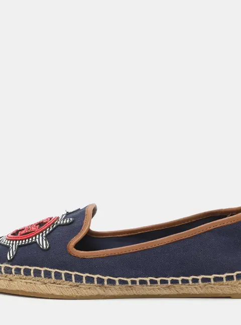 Tory Burch Size 35.5 Navy Blue Canvas And Leather Espadrilles Flats