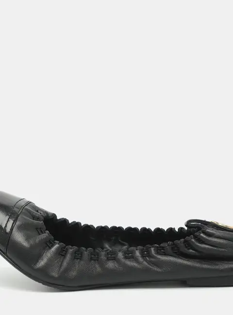 Tory Burch Abbey Size 38 Black Leather Scrunch Ballet Flats