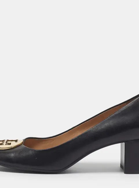 Tory Burch Chelsea Size 40 Black Leather Block Heel Pumps