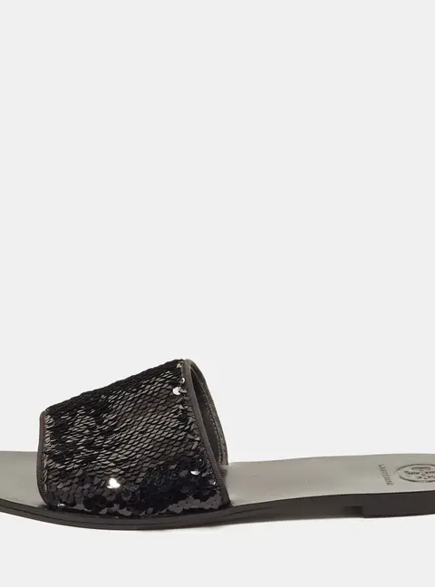 Tory Burch Size 38 Black Sequins Flat Slide