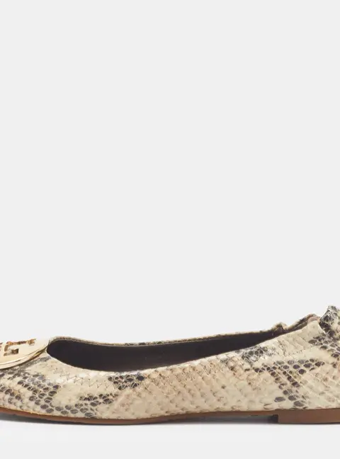Tory Burch Minnie Size 35 Two Tone Python Embossed Leather Ballet Flats