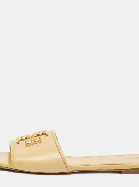 Tory Burch Eleanor Size 37.5 Yellow Leather Flat Slide