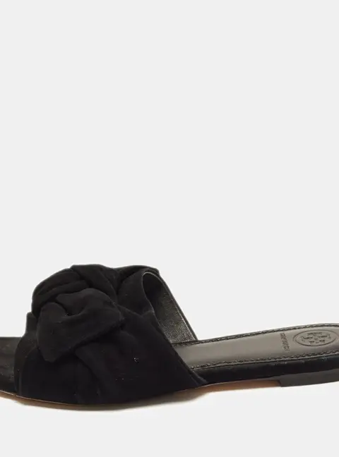Tory Burch Size 37 Black Suede Bow Knot Flat Slide