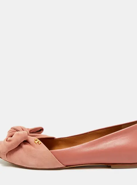 Tory Burch Size 37 Pink Leather and Suede Ballet Flats