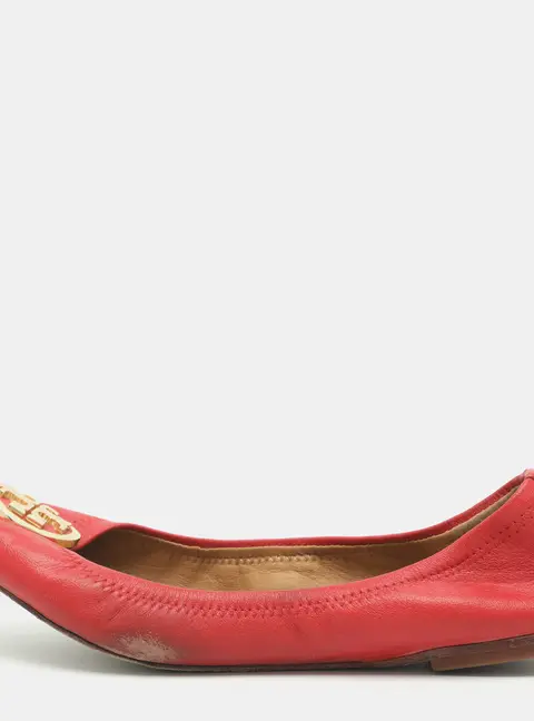 Tory Burch Caroline Size 38.5 Red Leather Ballet Flats