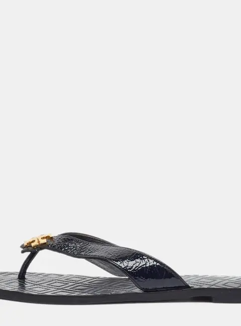 Tory Burch Miller Size 38.5 Black Patent Leather Thong Sandals