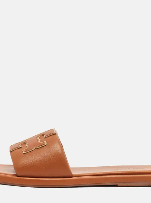 Tory Burch Double T Size 36 Brown Leather Flat Slides