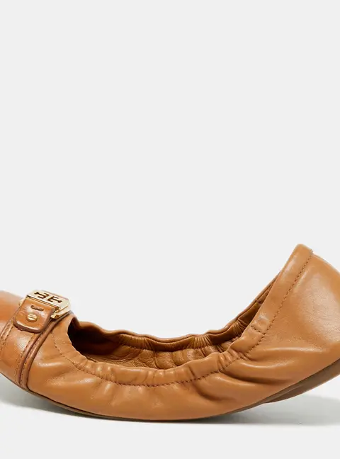 Tory Burch Ambrose Size 38.5 Brown Leather Scrunch  Ballet Flats